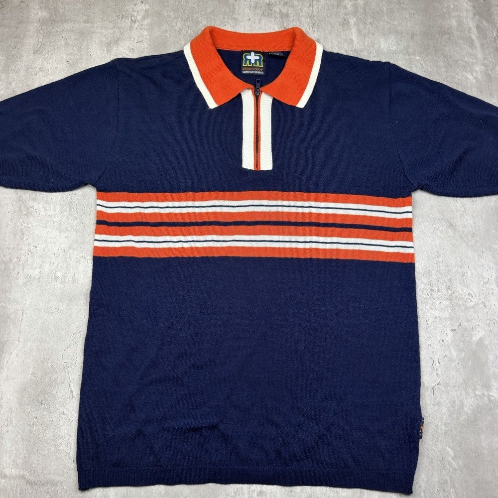 Vintage 80s 90s Reactor + Acrylic Knit Polo Shirt 1/4 Zip Color Block Blue M